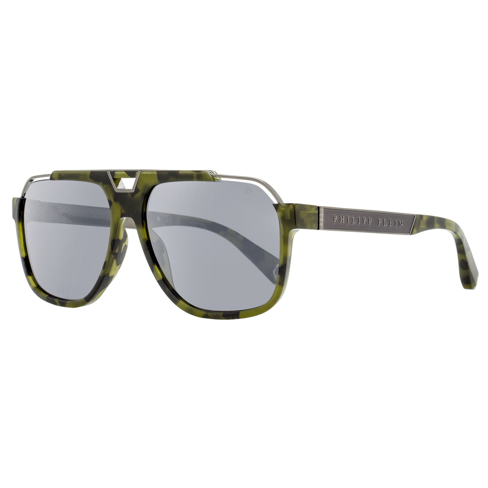 Philipp Plein Flash Navigator Sunglasses SPP046M 92IX Green Havana 61mm